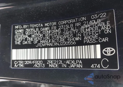 2022 Toyota Corolla Le from USA, damaged, VIN JTDVPMAEXNJ220556